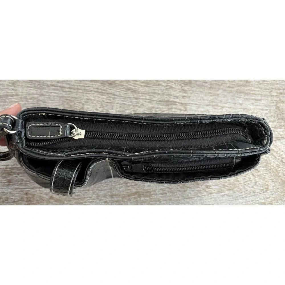 Women's Black Faux Crocodile Wristlet Wallet w/ Organization Makeup Accessories